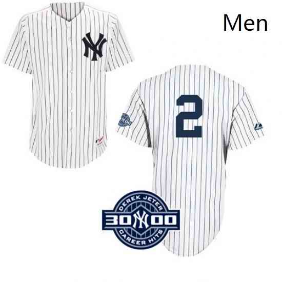Mens Majestic New York Yankees 2 Derek Jeter Authentic White W3000 Hits Patch MLB Jersey